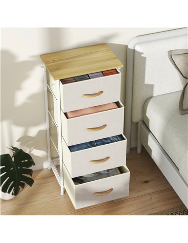 HOMCOM Chest of Four Fabric Drawers - Beige