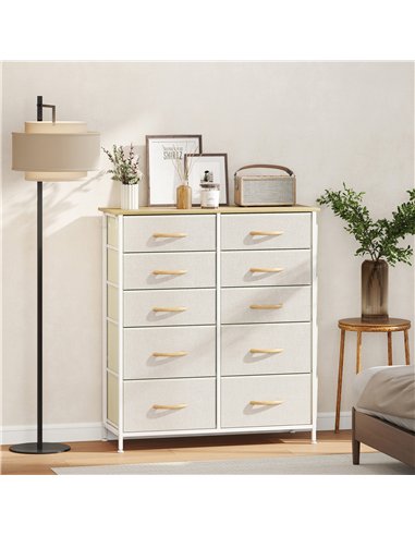HOMCOM Chest of Ten Fabric Drawers - Beige