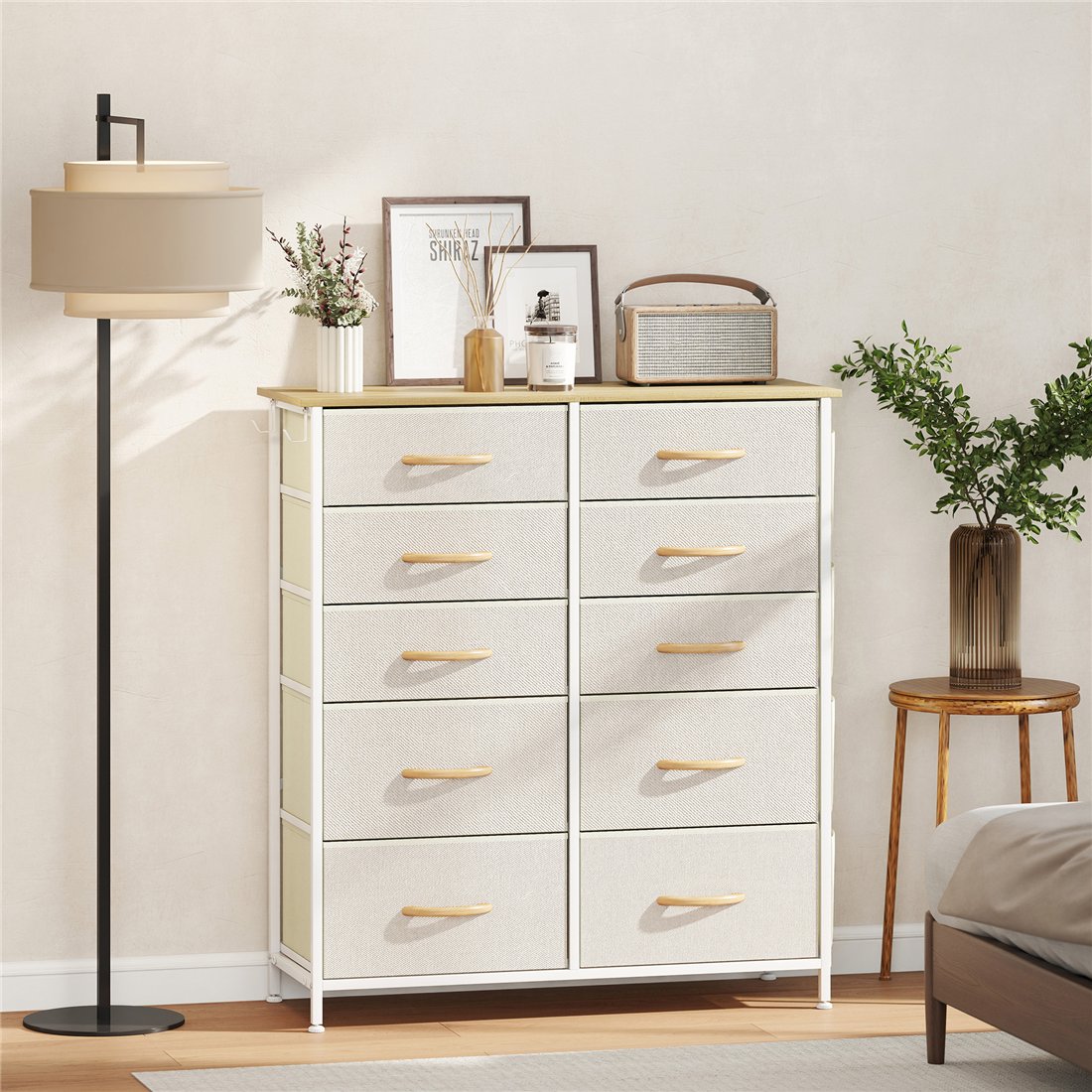 HOMCOM Chest of Ten Fabric Drawers Beige 83D-064V03BG pic1