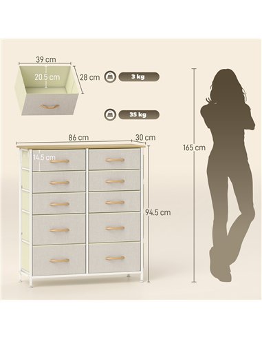 HOMCOM Chest of Ten Fabric Drawers - Beige