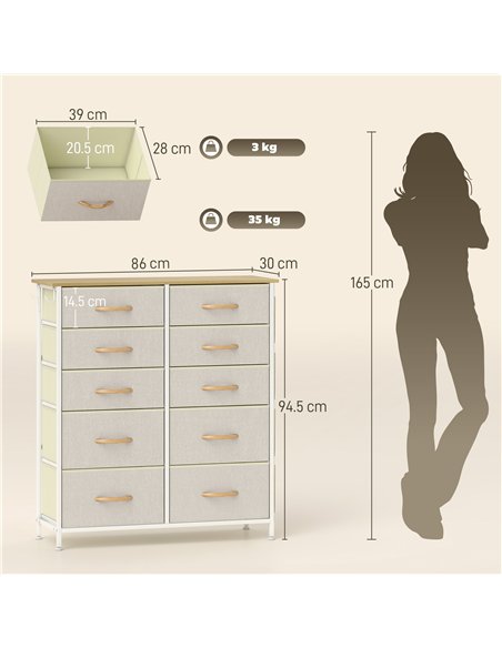 HOMCOM Chest of Ten Fabric Drawers - Beige - pic 167268 | FastDaddyshop