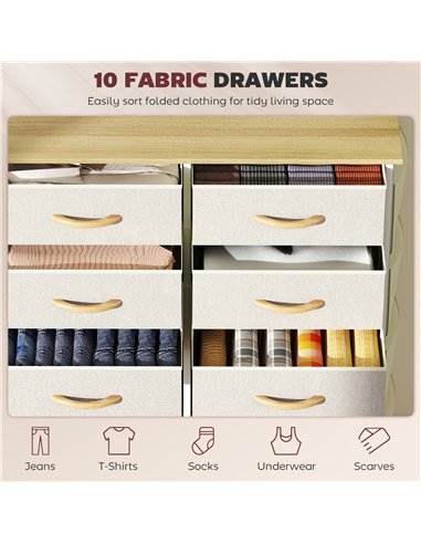 HOMCOM Chest of Ten Fabric Drawers - Beige
