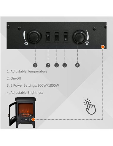 Homcom Electric Fireplace Heater with LED Flame Effect, Overheat Safety Protection, 900W/1800W, Black