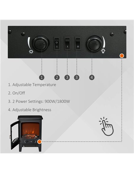 Homcom Electric Fireplace Heater with LED Flame Effect, Overheat Safety Protection, 900W/1800W, Black - pic 16727 | FastDaddyshop
