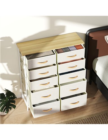 HOMCOM Chest of Ten Fabric Drawers - Beige