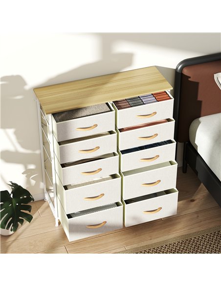 HOMCOM Chest of Ten Fabric Drawers - Beige - pic 167273 | FastDaddyshop