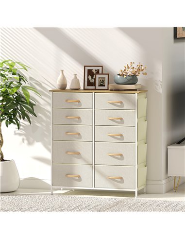 HOMCOM Chest of Ten Fabric Drawers - Beige