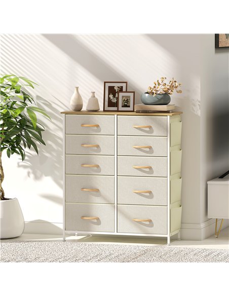 HOMCOM Chest of Ten Fabric Drawers - Beige - pic 167274 | FastDaddyshop