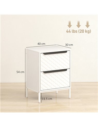 HOMCOM Chest of Drawers, Dresser with 2 Fabric Drawers and Aluminium Handles - White