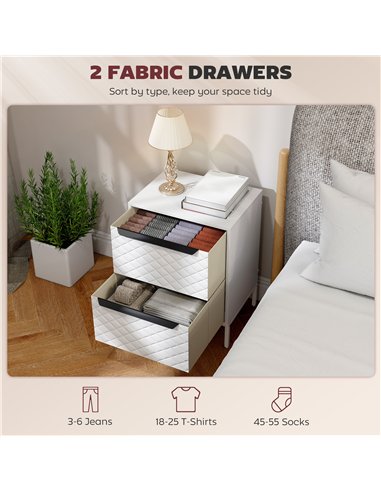 HOMCOM Chest of Drawers, Dresser with 2 Fabric Drawers and Aluminium Handles - White