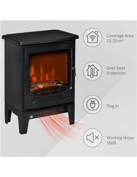 Homcom Electric Fireplace Heater with LED Flame Effect, Overheat Safety Protection, 900W/1800W, Black - pic 16728 | FastDaddyshop
