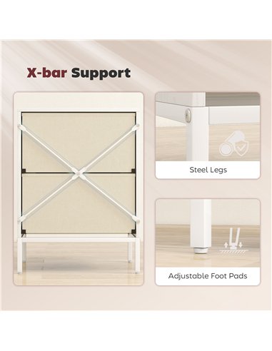 HOMCOM Chest of Drawers, Dresser with 2 Fabric Drawers and Aluminium Handles - White