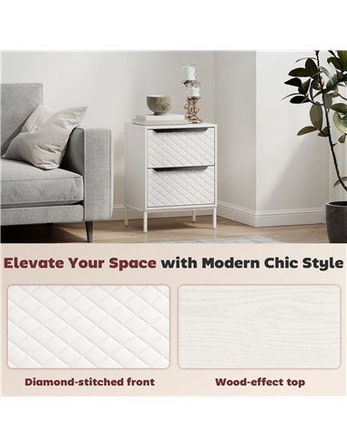 HOMCOM Chest of Drawers, Dresser with 2 Fabric Drawers and Aluminium Handles - White