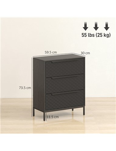 HOMCOM Chest of Drawers, Dresser with 3 Fabric Drawers and Aluminium Handles - Black