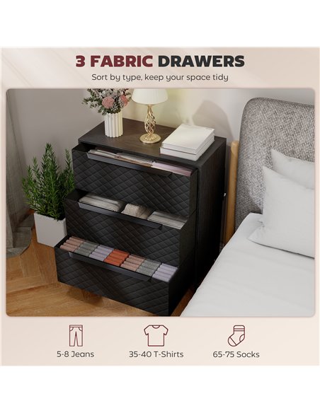 HOMCOM Chest of Drawers, Dresser with 3 Fabric Drawers and Aluminium Handles - Black - pic 167287 | FastDaddyshop