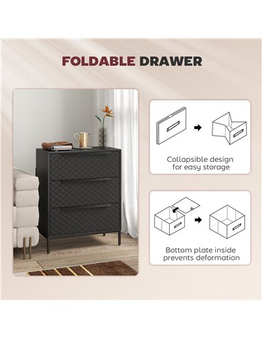 HOMCOM Chest of Drawers, Dresser with 3 Fabric Drawers and Aluminium Handles - Black