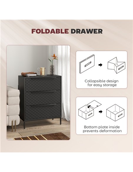 HOMCOM Chest of Drawers, Dresser with 3 Fabric Drawers and Aluminium Handles - Black - pic 167289 | FastDaddyshop