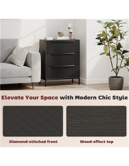 HOMCOM Chest of Drawers, Dresser with 3 Fabric Drawers and Aluminium Handles - Black - pic 167291 | FastDaddyshop