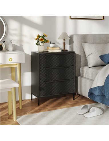 HOMCOM Chest of Drawers, Dresser with 3 Fabric Drawers and Aluminium Handles - Black