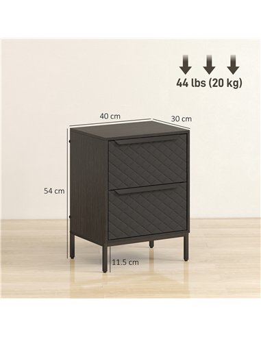 HOMCOM Chest of Drawers, Dresser with 2 Fabric Drawers and Aluminium Handles - Black