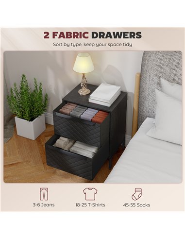 HOMCOM Chest of Drawers, Dresser with 2 Fabric Drawers and Aluminium Handles - Black