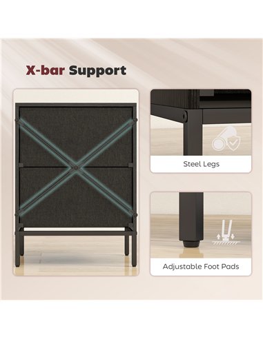 HOMCOM Chest of Drawers, Dresser with 2 Fabric Drawers and Aluminium Handles - Black