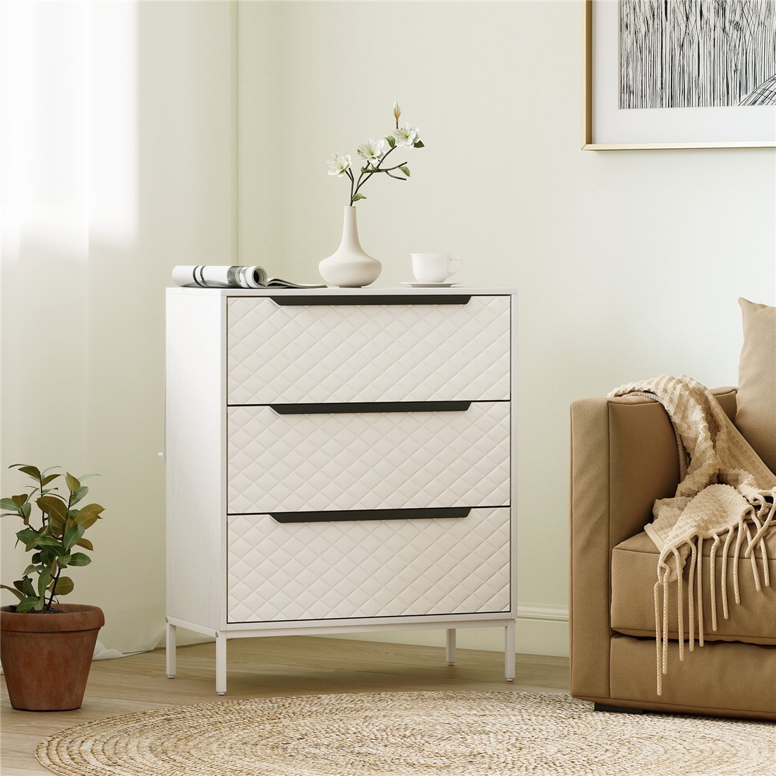 HOMCOM Fabric Chest of Drawers with Aluminium Handles White 83D-087V02WT pic1