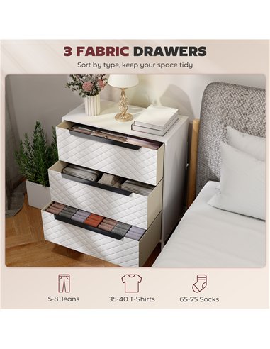 HOMCOM Chest of Drawers, Dresser with 3 Fabric Drawers and Aluminium Handles - White