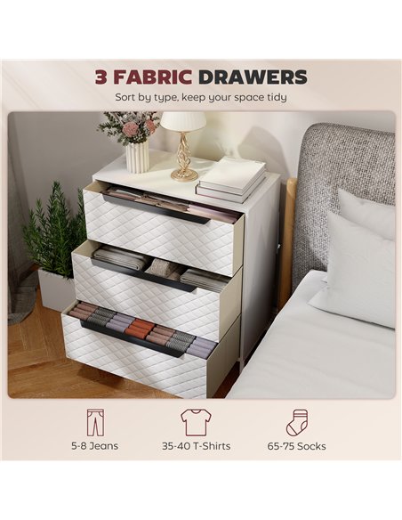 HOMCOM Chest of Drawers, Dresser with 3 Fabric Drawers and Aluminium Handles - White - pic 167305 | FastDaddyshop