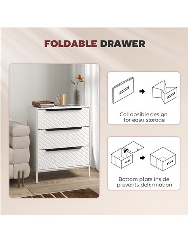 HOMCOM Chest of Drawers, Dresser with 3 Fabric Drawers and Aluminium Handles - White