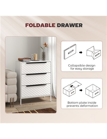 HOMCOM Chest of Drawers, Dresser with 3 Fabric Drawers and Aluminium Handles - White - pic 167307 | FastDaddyshop