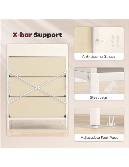 HOMCOM Chest of Drawers, Dresser with 3 Fabric Drawers and Aluminium Handles - White - pic 167308 | FastDaddyshop