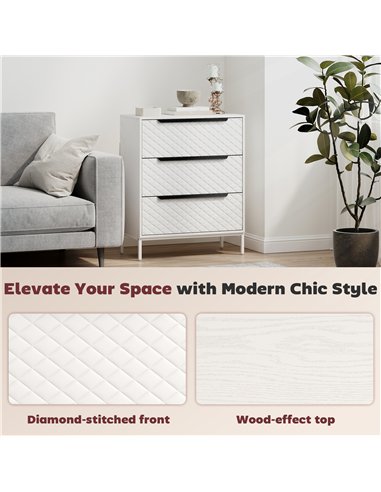HOMCOM Chest of Drawers, Dresser with 3 Fabric Drawers and Aluminium Handles - White