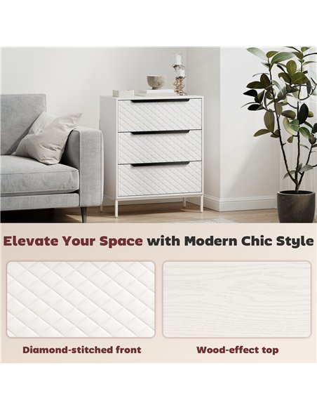 HOMCOM Chest of Drawers, Dresser with 3 Fabric Drawers and Aluminium Handles - White - pic 167309 | FastDaddyshop