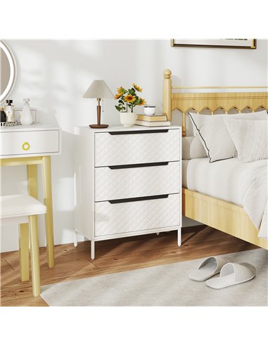 HOMCOM Chest of Drawers, Dresser with 3 Fabric Drawers and Aluminium Handles - White