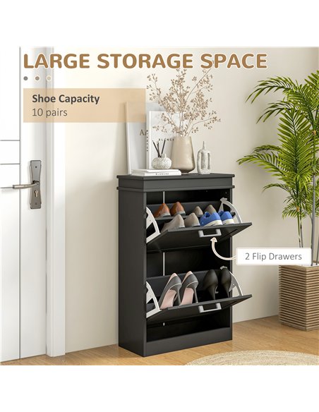 HOMCOM Two-Drawer Minimalistic 10-Shoe Cabinet - Black - pic 167314 | FastDaddyshop