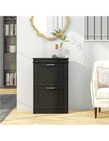 HOMCOM Two-Drawer Minimalistic 10-Shoe Cabinet - Black - pic 167318 | FastDaddyshop