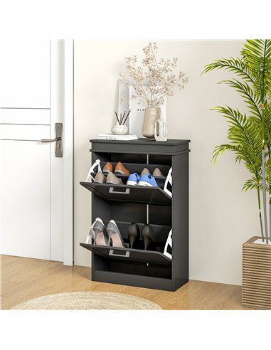 HOMCOM Two-Drawer Minimalistic 10-Shoe Cabinet - Black