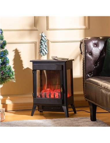 Homcom Electric Fireplace Heater with LED Flame Effect, 3-sided Tempered Glass, Overheat Protection, Black