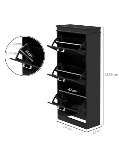 HOMCOM Three-Drawer Minimalistic Shoe Cabinet - Black