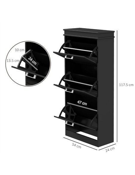 HOMCOM Three-Drawer Minimalistic Shoe Cabinet - Black - pic 167322 | FastDaddyshop