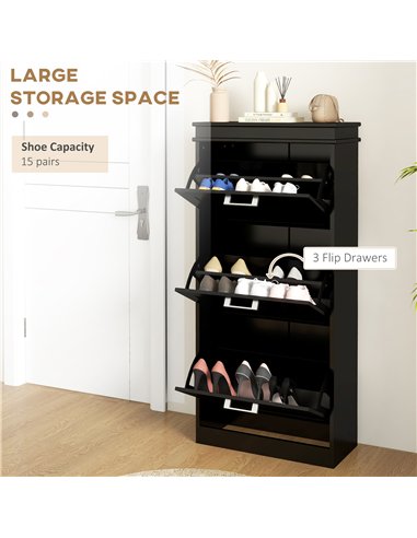 HOMCOM Three-Drawer Minimalistic Shoe Cabinet - Black