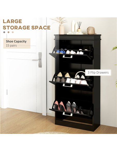 HOMCOM Three-Drawer Minimalistic Shoe Cabinet - Black - pic 167323 | FastDaddyshop