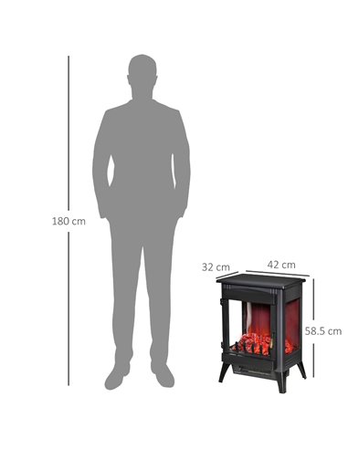 Homcom Electric Fireplace Heater with LED Flame Effect, 3-sided Tempered Glass, Overheat Protection, Black
