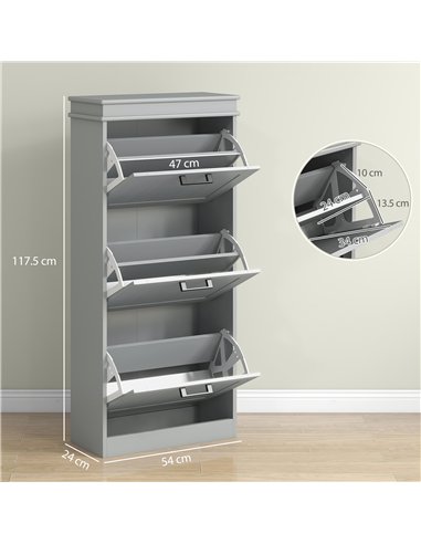 HOMCOM Three-Drawer Minimalistic Shoe Cabinet - Grey