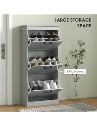 HOMCOM Three-Drawer Minimalistic Shoe Cabinet - Grey