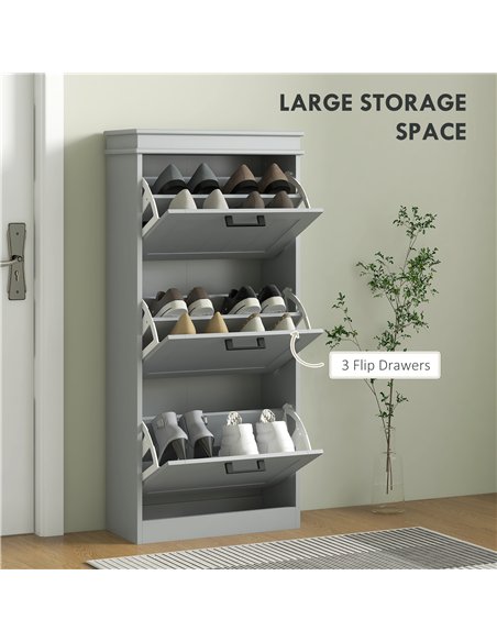HOMCOM Three-Drawer Minimalistic Shoe Cabinet - Grey - pic 167332 | FastDaddyshop