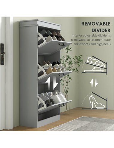 HOMCOM Three-Drawer Minimalistic Shoe Cabinet - Grey