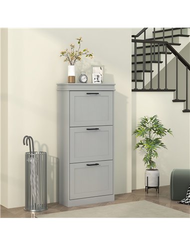 HOMCOM Three-Drawer Minimalistic Shoe Cabinet - Grey