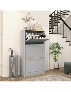 HOMCOM Modern Compact Three-Drawer Shoe Storage Cabinet - Grey 2